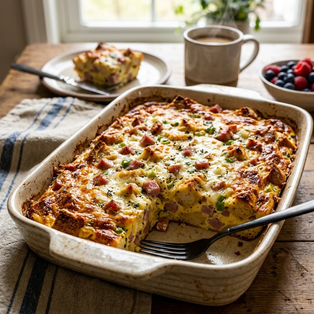 Gluten-Free Overnight Ham & Swiss Strata